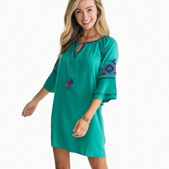 Southern Tide Clover Creen Embroidered Natalie Shirt Dress Size S - Picture 1 of 10